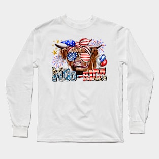 American Cow, Western 4th Of July Cow, American Flag, Sunflower Cow Long Sleeve T-Shirt